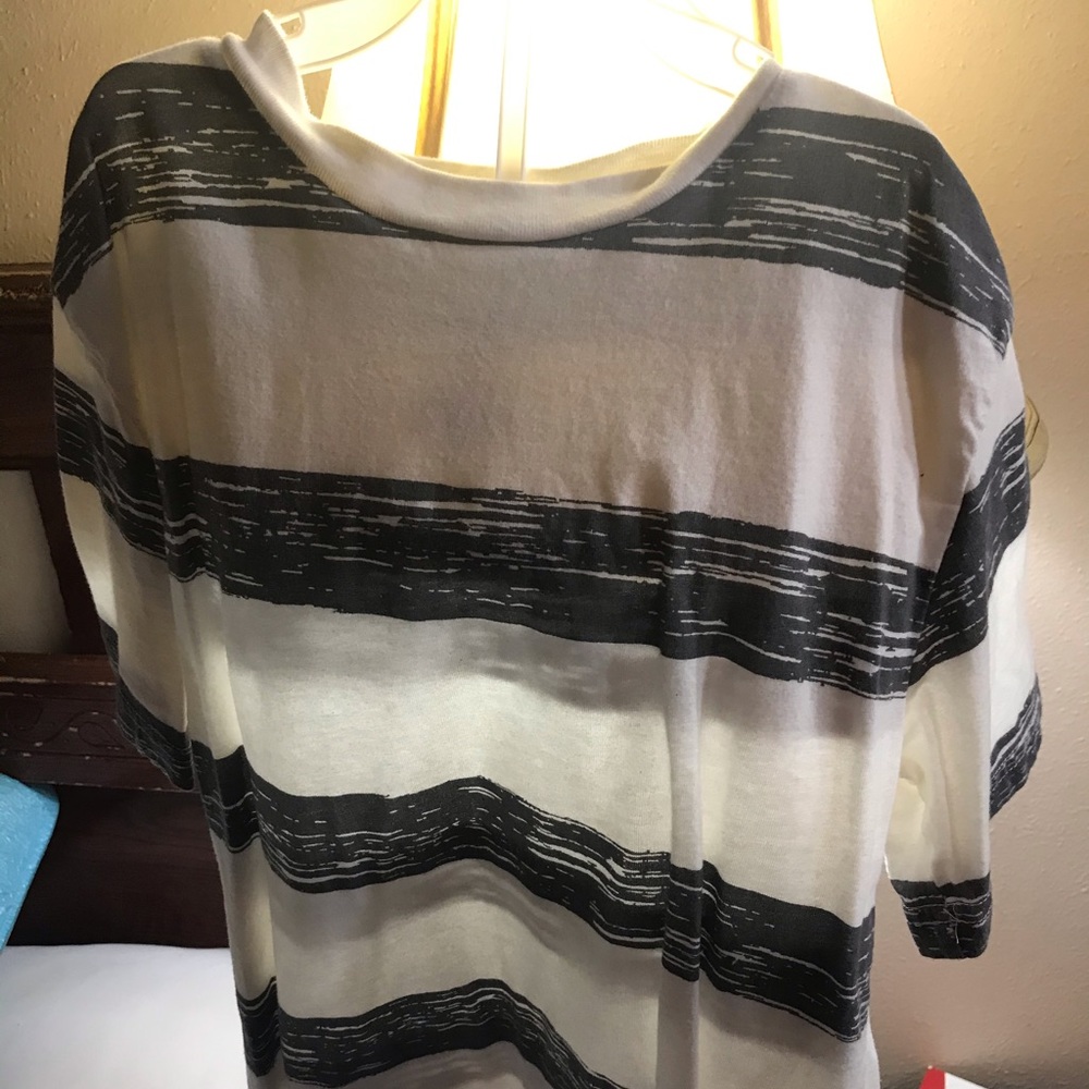 Boys shirt, gray and white strip. Size 6/7.